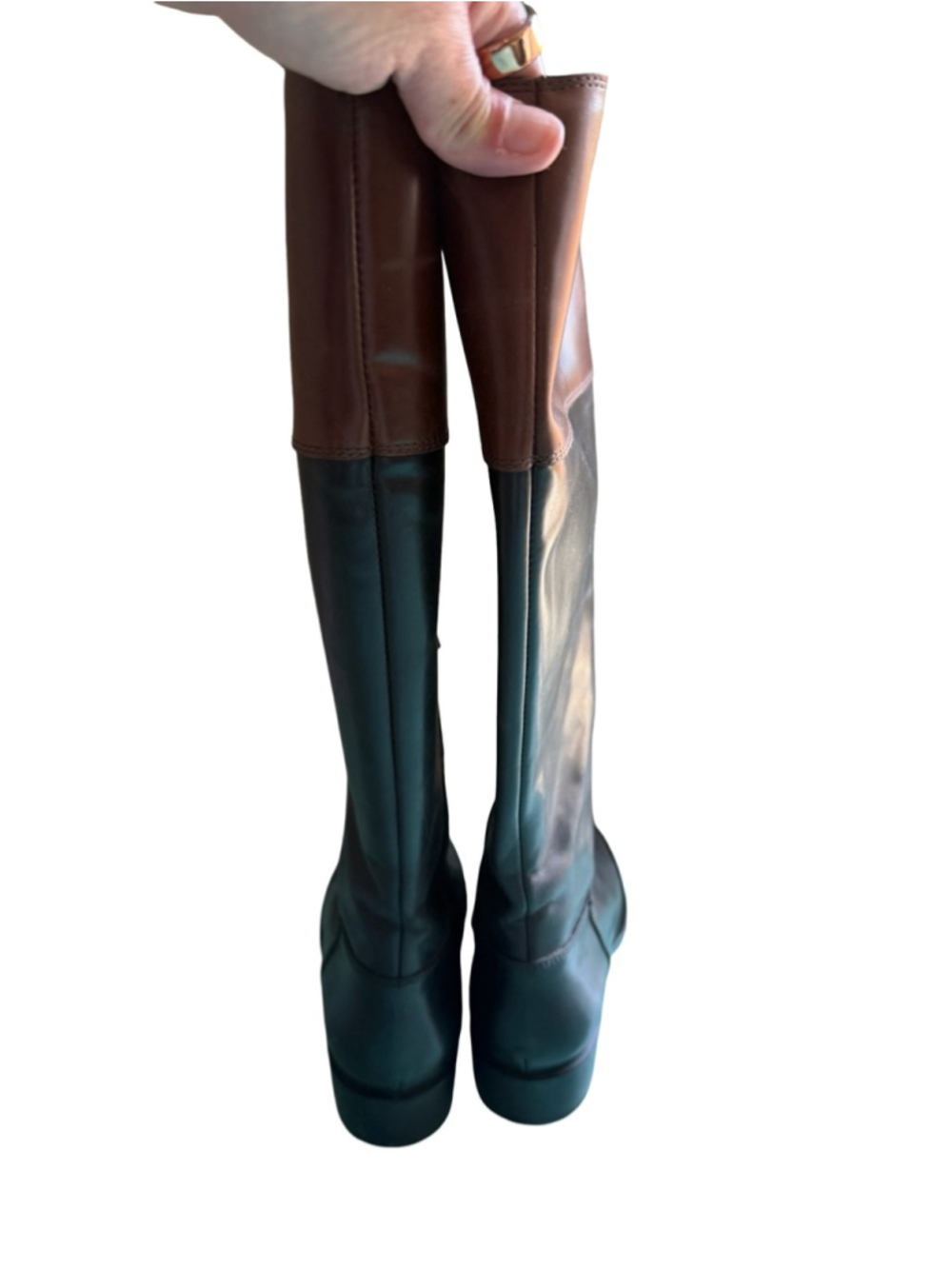 Tod’s Progetto Gomma Two Tone Leather Knee High Riding Boots Black Brown Size 36 - Picture 8 of 14